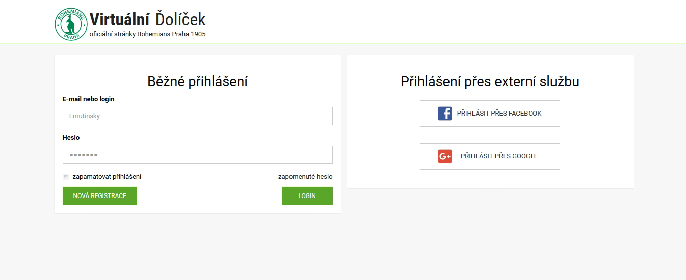 Přihlašování přes externí službu